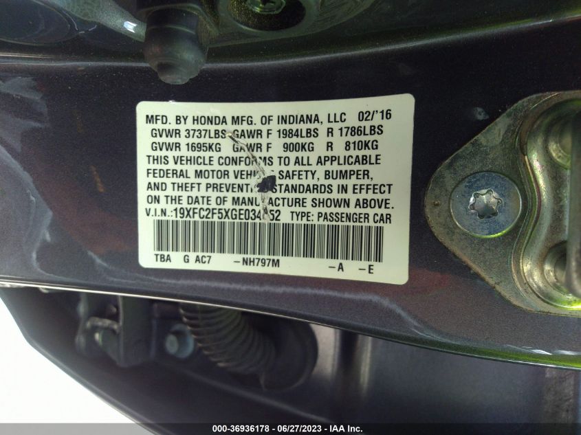 2016 HONDA CIVIC SEDAN LX - 19XFC2F5XGE034352