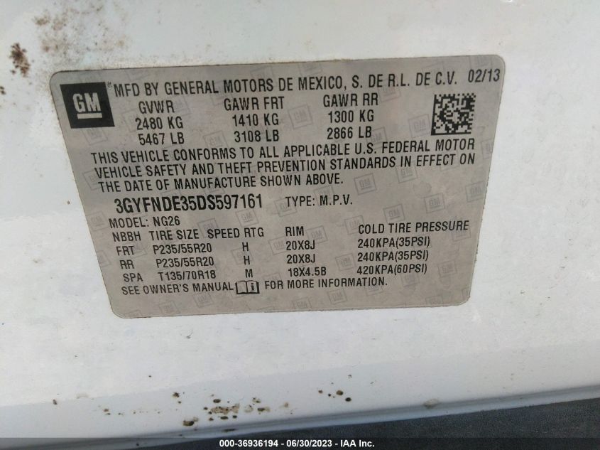 2013 CADILLAC SRX PERFORMANCE COLLECTION - 3GYFNDE35DS597161