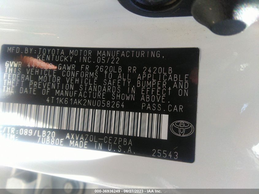 2022 TOYOTA CAMRY XSE - 4T1K61AK2NU058264