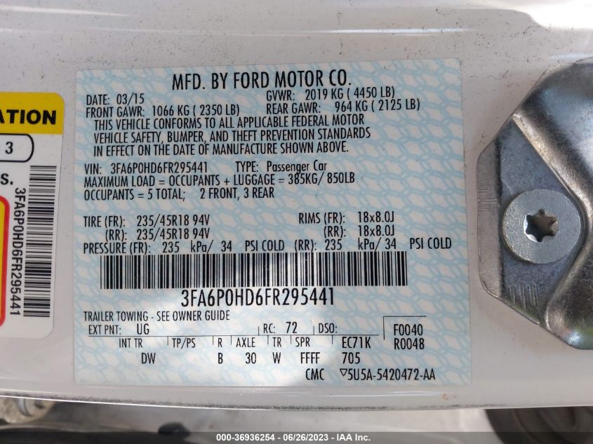 2015 FORD FUSION SE - 3FA6P0HD6FR295441