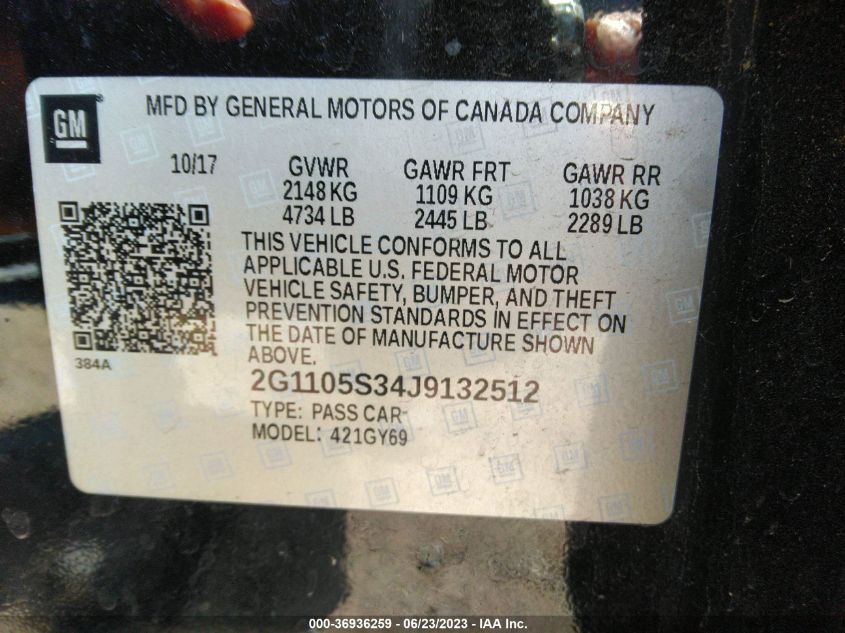 2018 CHEVROLET IMPALA LT - 2G1105S34J9132512