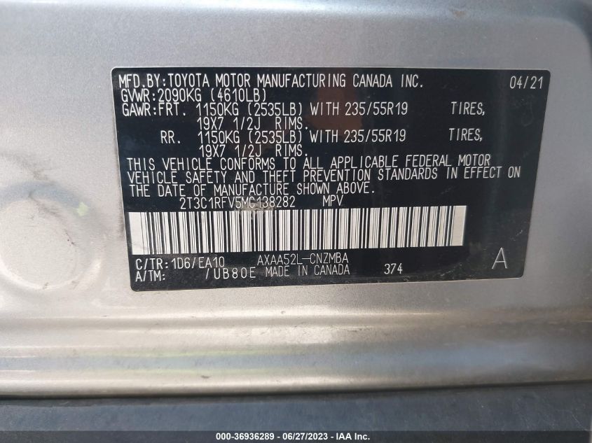 2021 TOYOTA RAV4 XLE PREMIUM - 2T3C1RFV5MC138282