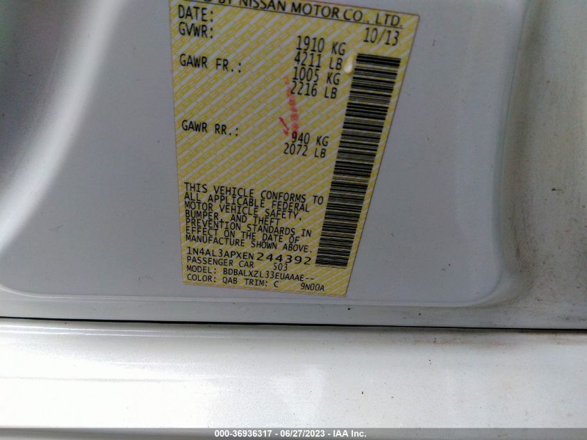 2014 NISSAN ALTIMA 2.5 SL - 1N4AL3APXEN244392