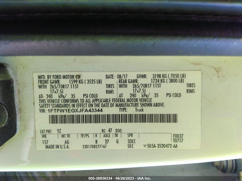 2018 FORD F-150 XL/XLT/LARIAT - 1FTFW1EGXJFA43344