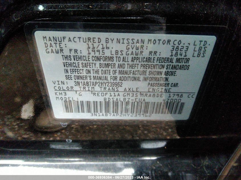 2017 NISSAN SENTRA S - 3N1AB7AP2HY239962