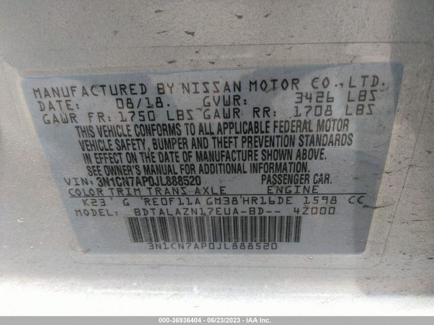 2018 NISSAN VERSA SEDAN S PLUS - 3N1CN7AP0JL888520