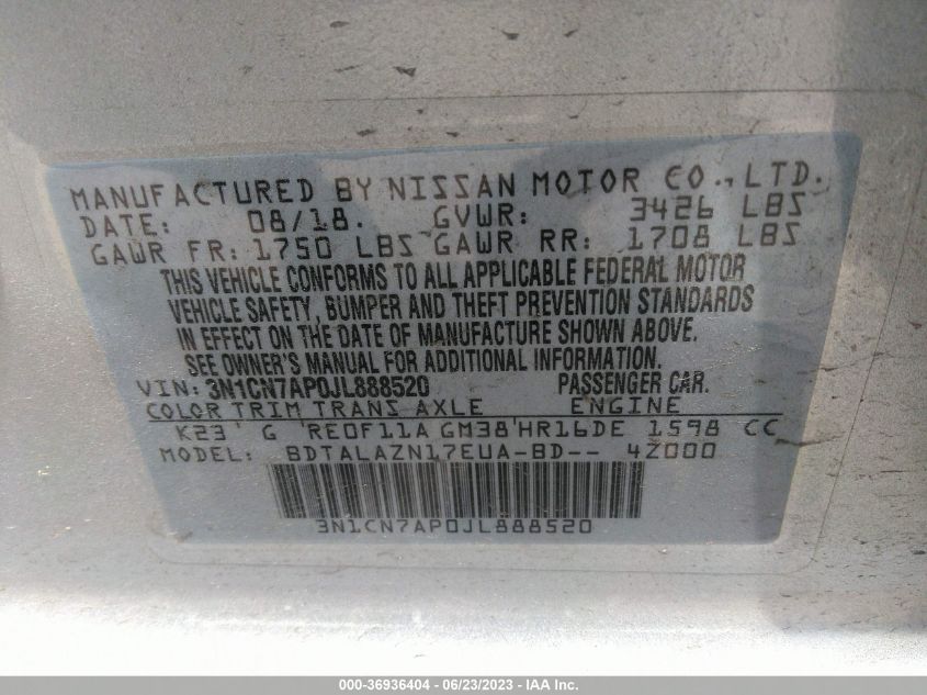 VIN 3N1CN7AP0JL888520 2018 NISSAN VERSA SEDAN no.9