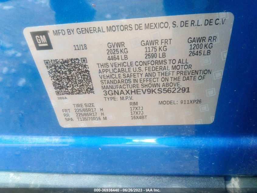 2019 CHEVROLET EQUINOX LS - 3GNAXHEV9KS562291