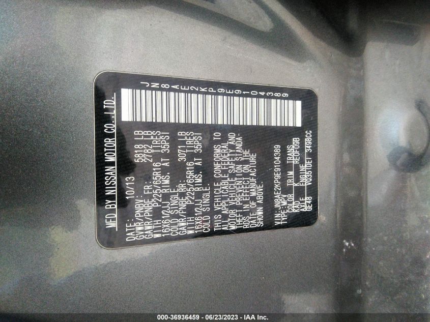 2014 NISSAN QUEST S - JN8AE2KP9E9104389
