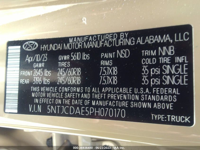 2023 HYUNDAI SANTA CRUZ SEL 5NTJCDAE5PH070170