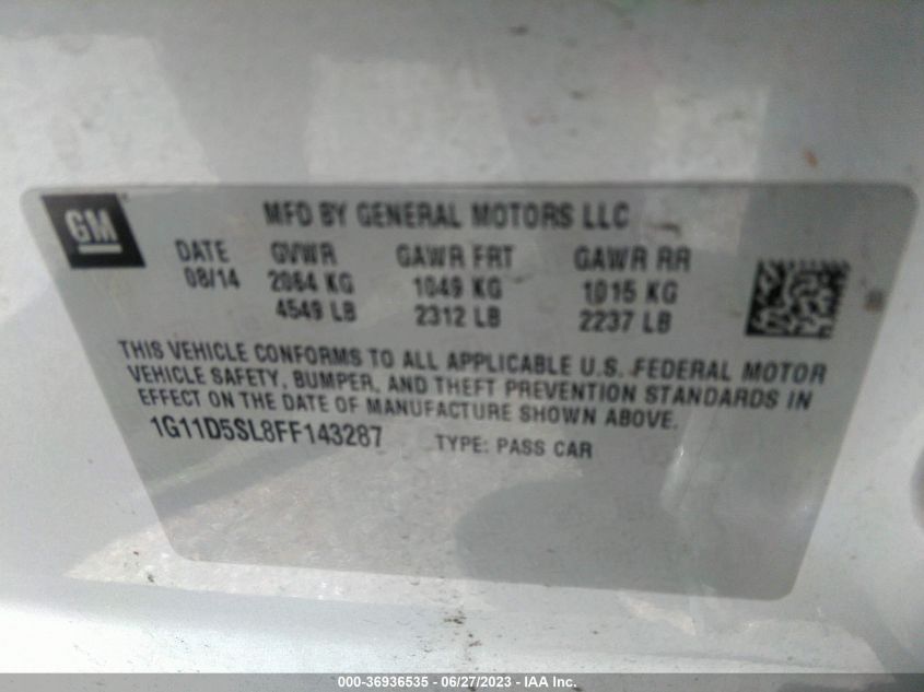 2015 CHEVROLET MALIBU LT - 1G11D5SL8FF143287