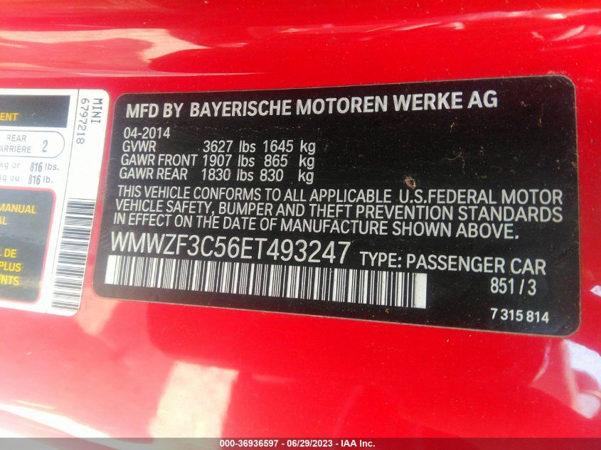 2014 MINI COOPER CLUBMAN WMWZF3C56ET493247