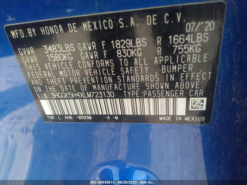 2020 HONDA FIT LX - 3HGGK5H4XLM723130