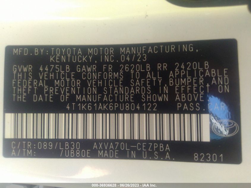 2023 TOYOTA CAMRY XSE - 4T1K61AK6PU804122