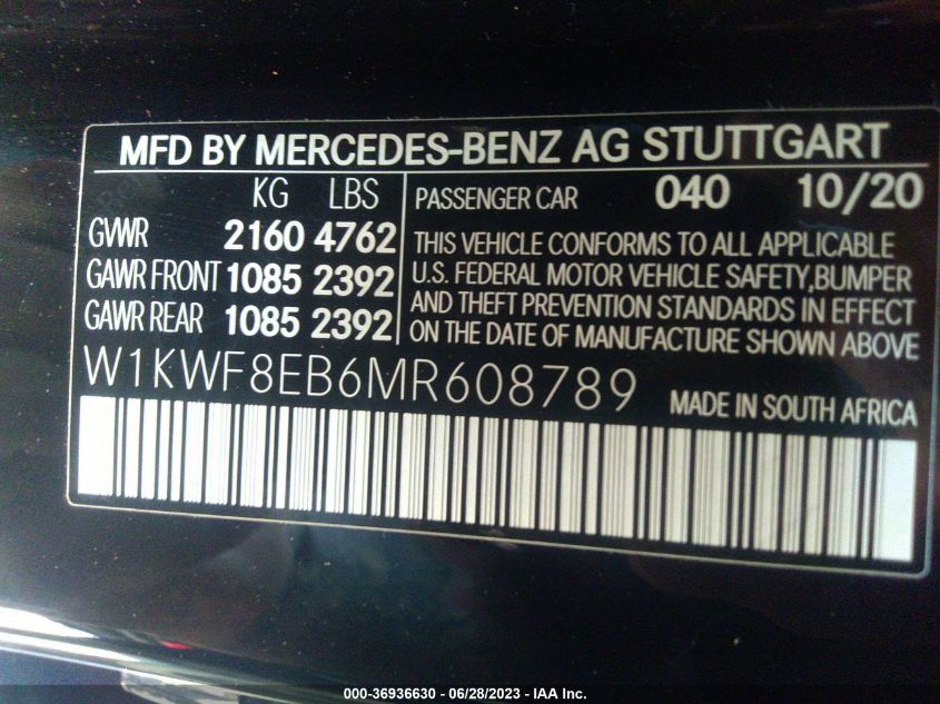 2021 MERCEDES-BENZ C-CLASS C 300 - W1KWF8EB6MR608789