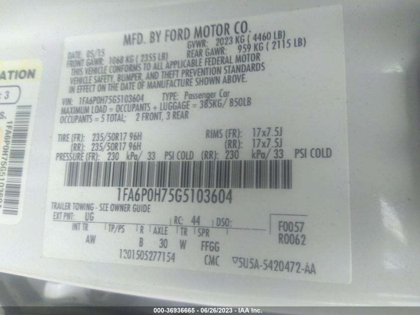 2016 FORD FUSION SE - 1FA6P0H75G5103604