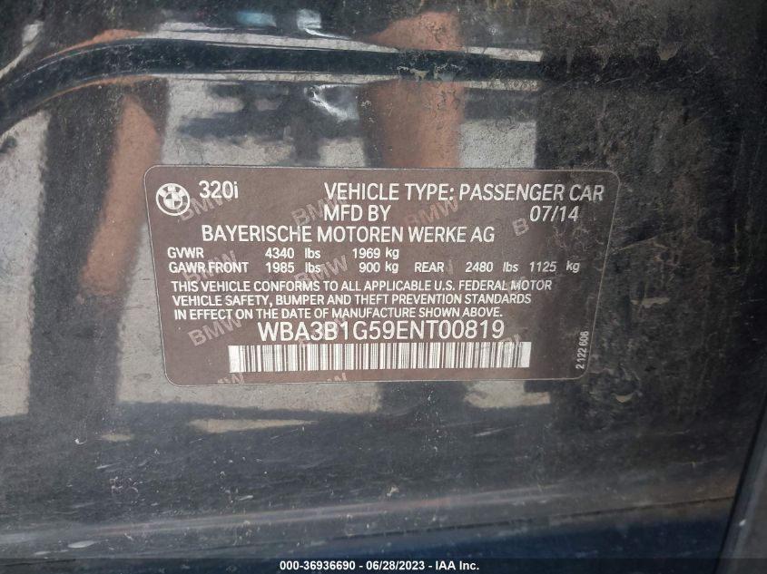 2014 BMW 3 SERIES 320I - WBA3B1G59ENT00819