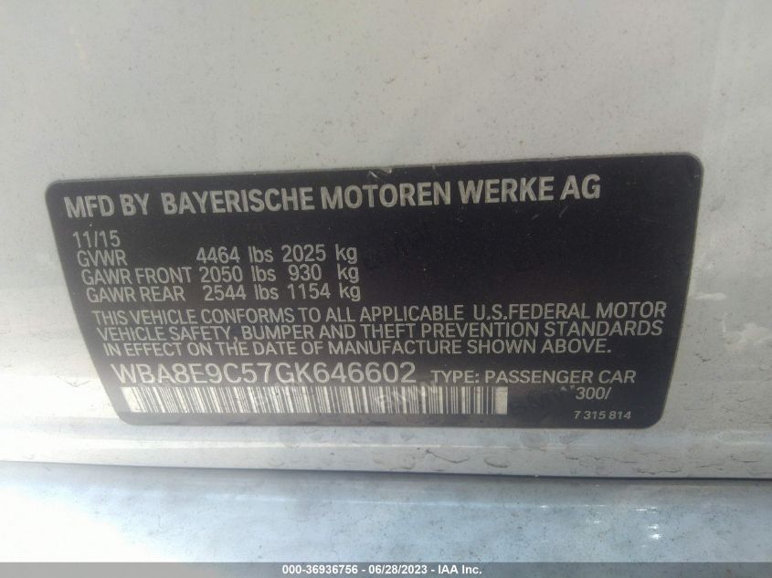 2016 BMW 3 SERIES 328I - WBA8E9C57GK646602