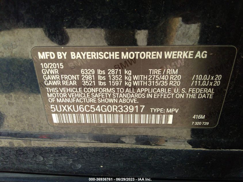 2016 BMW X6 XDRIVE50I - 5UXKU6C54G0R33917
