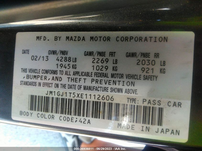 2014 MAZDA MAZDA6 I TOURING - JM1GJ1T5XE1112606