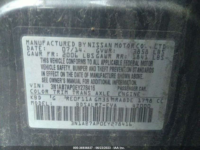 2014 NISSAN SENTRA S/SV/SR/SL - 3N1AB7APOEY278416