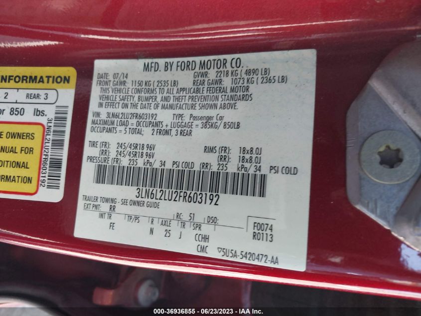2015 LINCOLN MKZ HYBRID - 3LN6L2LU2FR603192
