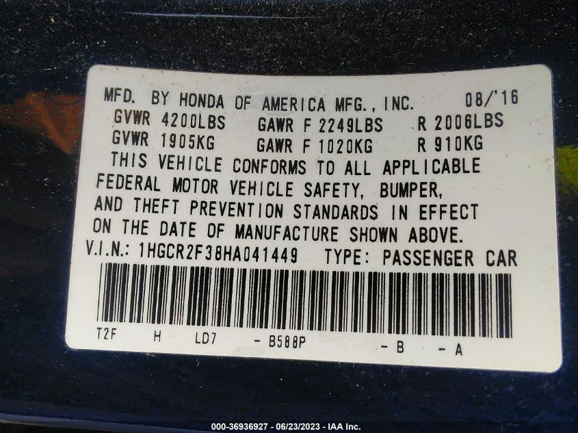 2017 HONDA ACCORD SEDAN LX - 1HGCR2F38HA041449