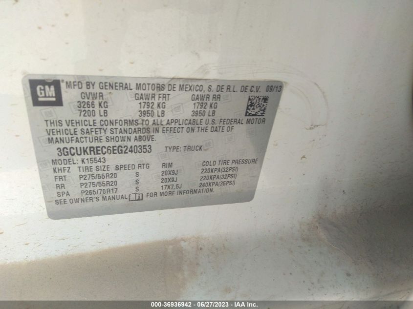 2014 CHEVROLET SILVERADO 1500 LT - 3GCUKREC6EG240353