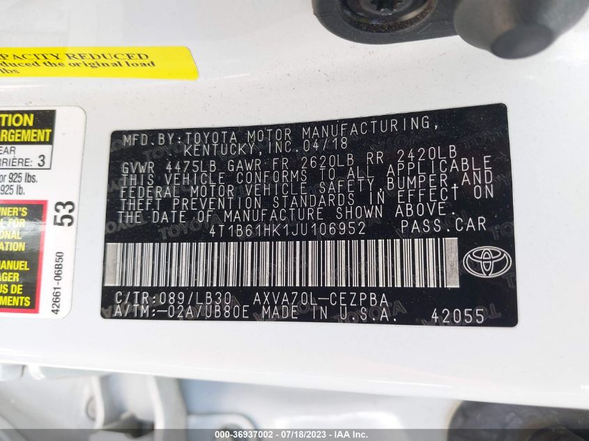 2018 TOYOTA CAMRY XSE - 4T1B61HK1JU106952