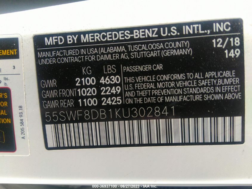 2019 MERCEDES-BENZ C-CLASS C 300 - 55SWF8DB1KU302841