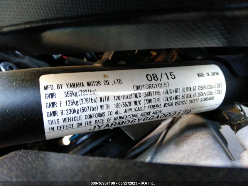 2016 YAMAHA FZ07 C JYARM06Y6GA002179