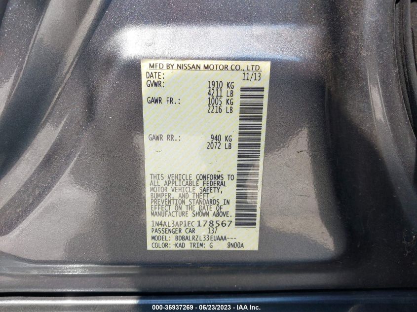 2014 NISSAN ALTIMA 2.5 - 1N4AL3AP1EC178567