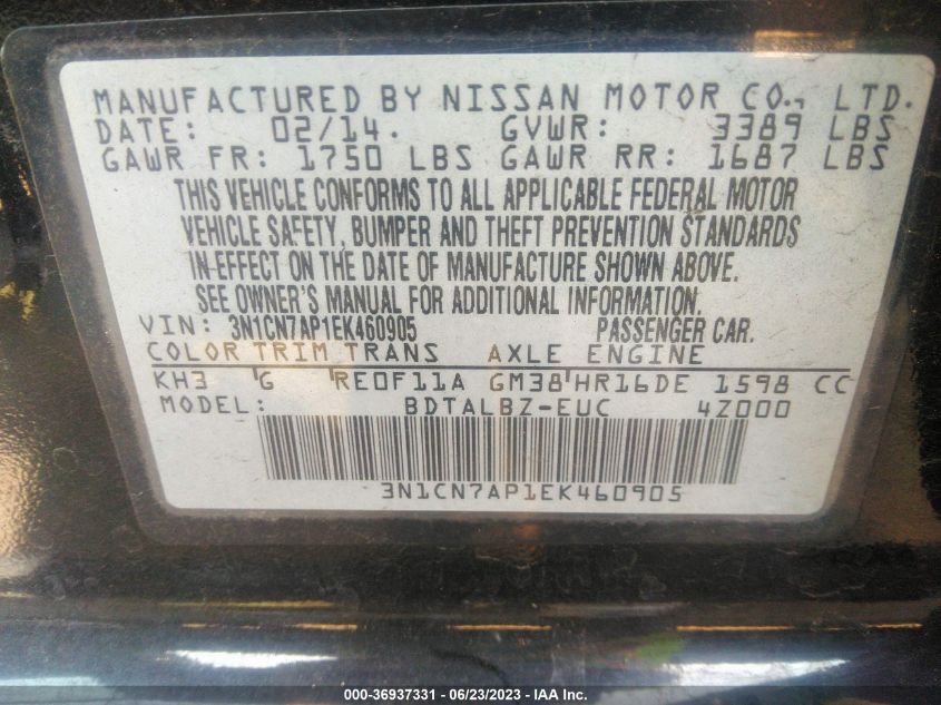 2014 NISSAN VERSA SV - 3N1CN7AP1EK460905