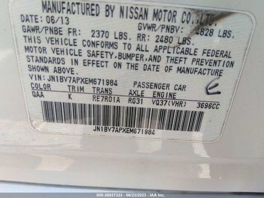2014 INFINITI Q50 PREMIUM - JN1BV7APXEM671984