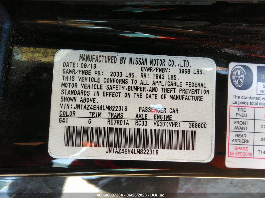 2020 NISSAN 370Z COUPE JN1AZ4EH4LM822316