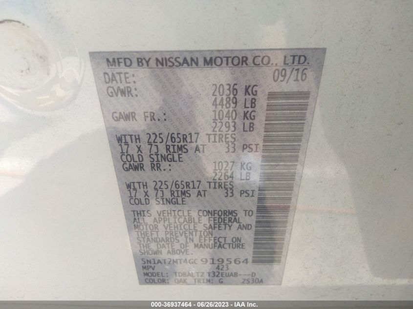 2016 NISSAN ROGUE SV - 5N1AT2MT4GC919564