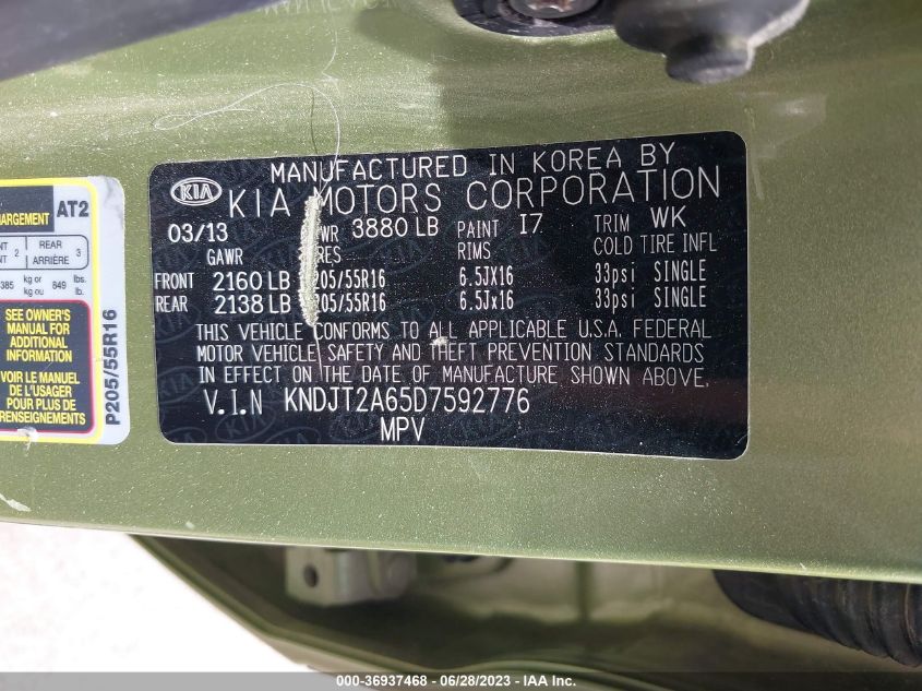 2013 KIA SOUL +/!/SPORT - KNDJT2A65D7592776