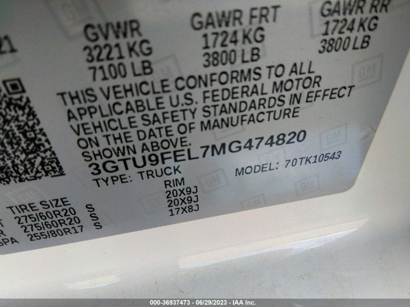 2021 GMC SIERRA 1500 DENALI - 3GTU9FEL7MG474820