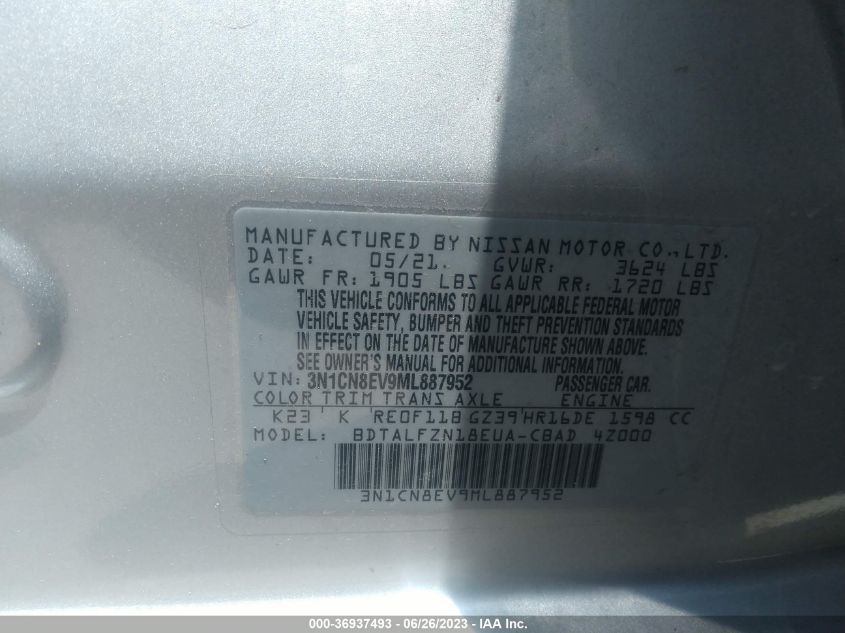 2021 NISSAN VERSA SV - 3N1CN8EV9ML887952