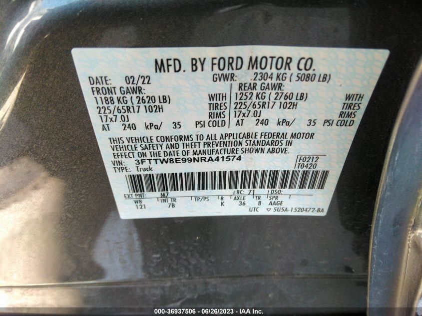 2022 FORD MAVERICK XL/XLT/LARIAT 3FTTW8E99NRA41574