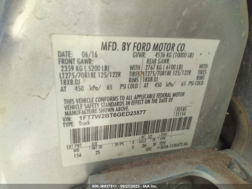 2016 FORD SUPER DUTY F-250 SRW LARIAT/PLATINUM - 1FT7W2BT6GED23577