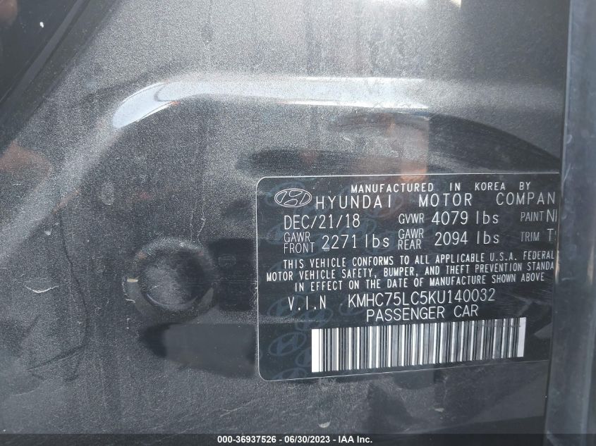 2019 HYUNDAI IONIQ HYBRID SEL - KMHC75LC5KU140032