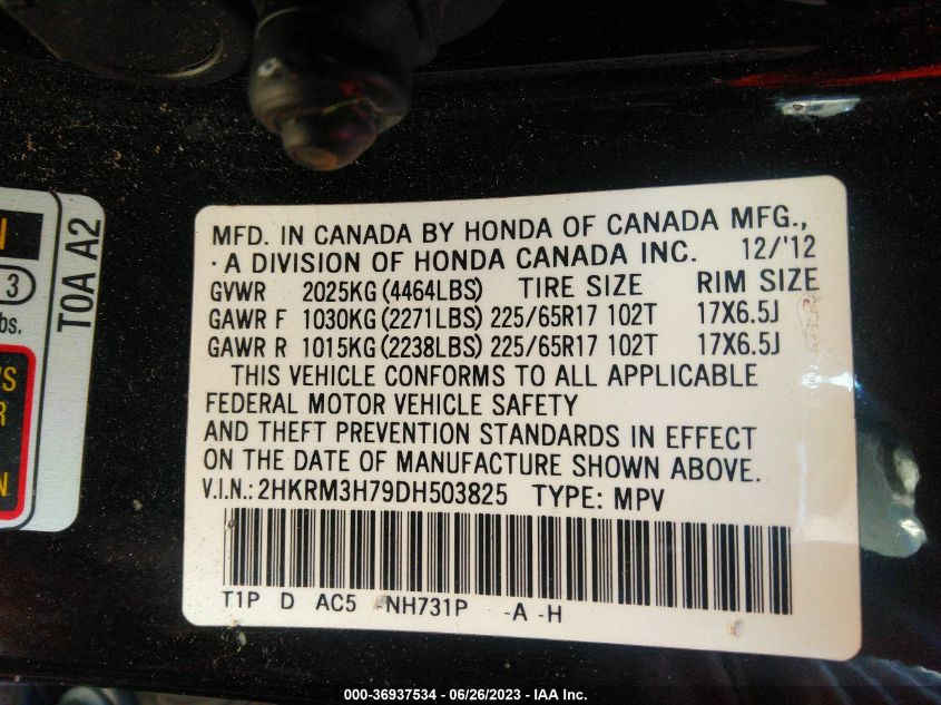 2013 HONDA CR-V EXL - 2HKRM3H79DH503825