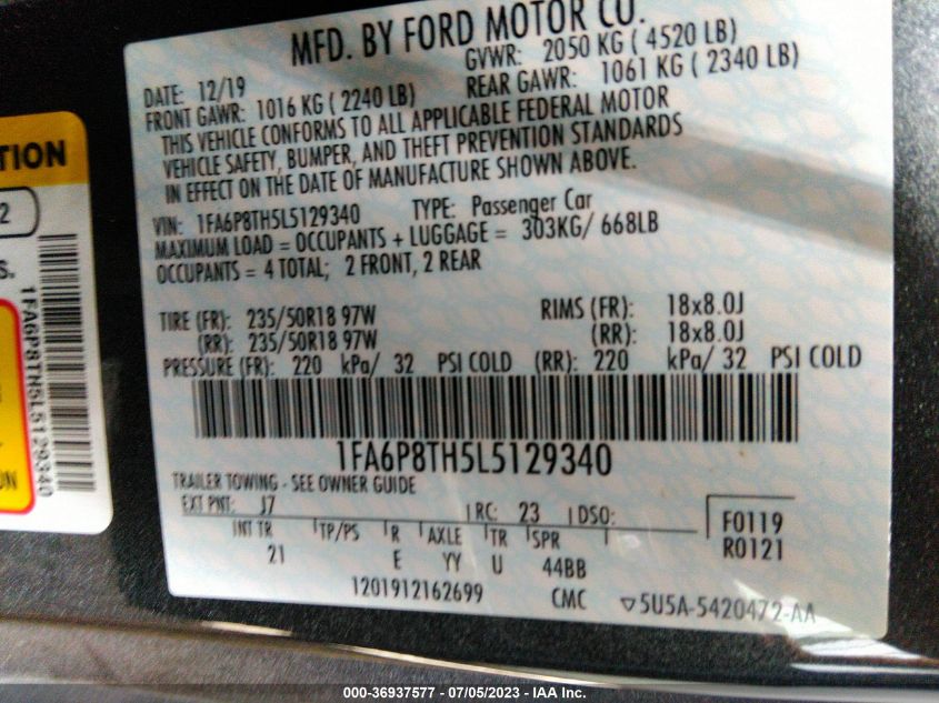 2020 FORD MUSTANG ECOBOOST - 1FA6P8TH5L5129340