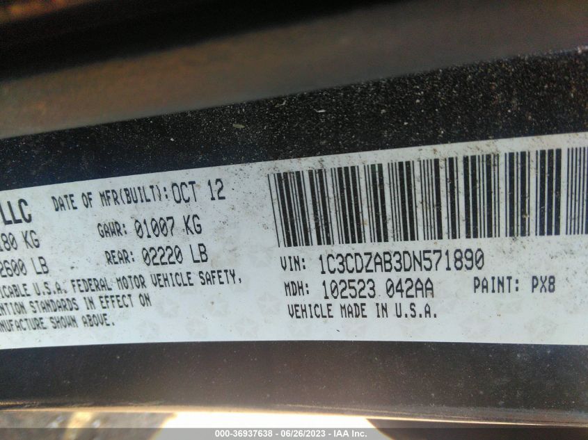 2013 DODGE AVENGER SE - 1C3CDZAB3DN571890