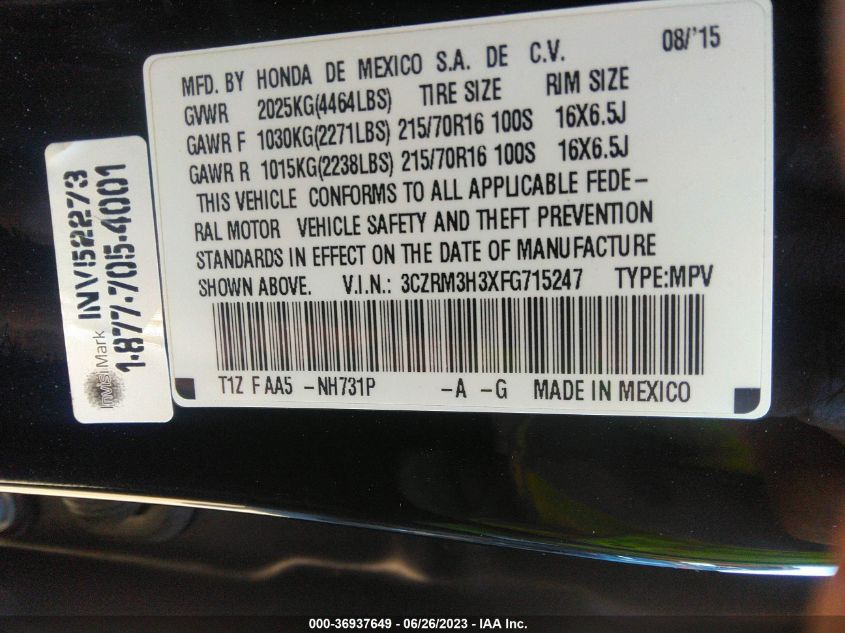 2015 HONDA CR-V LX - 3CZRM3H3XFG715247