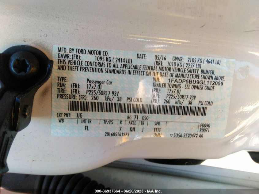 2016 FORD C-MAX HYBRID SEL - 1FADP5BU9GL112059