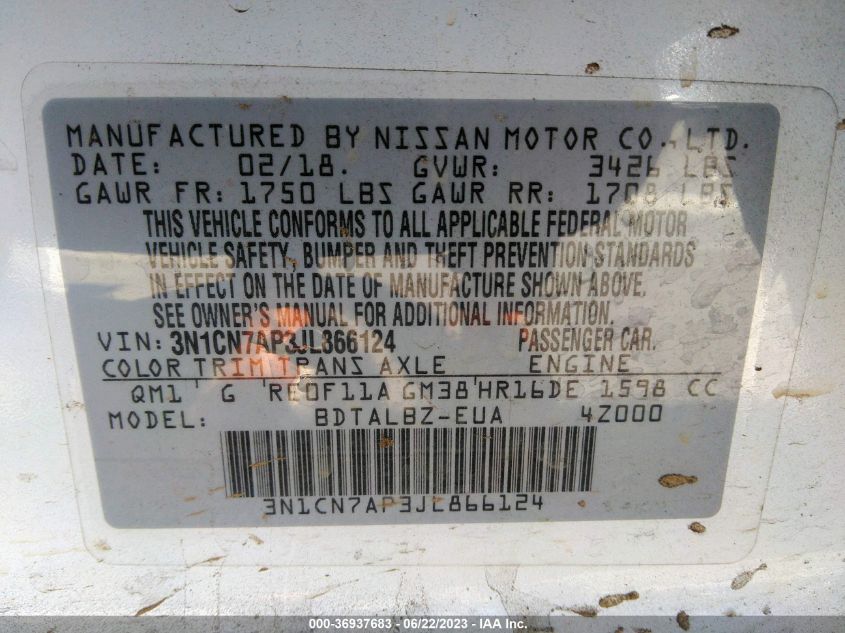 2018 NISSAN VERSA SEDAN SV - 3N1CN7AP3JL866124