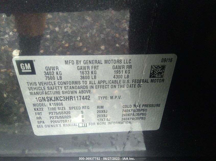 2017 CHEVROLET SUBURBAN PREMIER - 1GNSKJKC3HR117442