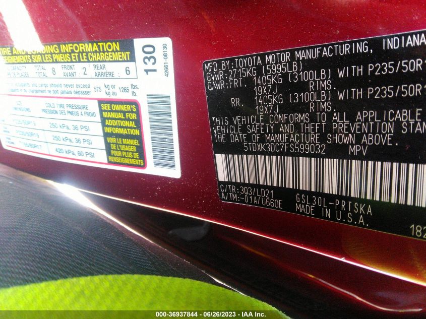 2015 TOYOTA SIENNA SE - 5TDXK3DC7FS599032